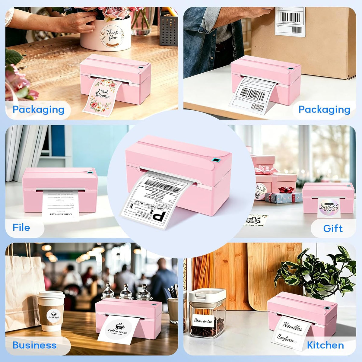Bluetooth Thermal Label Printer,4X6 Shipping Label Printer | Wireless Label Printer for Small Business and Shipping Package, Compatible with Iphone, Android, Shopify, Amazon, USPS, Pink