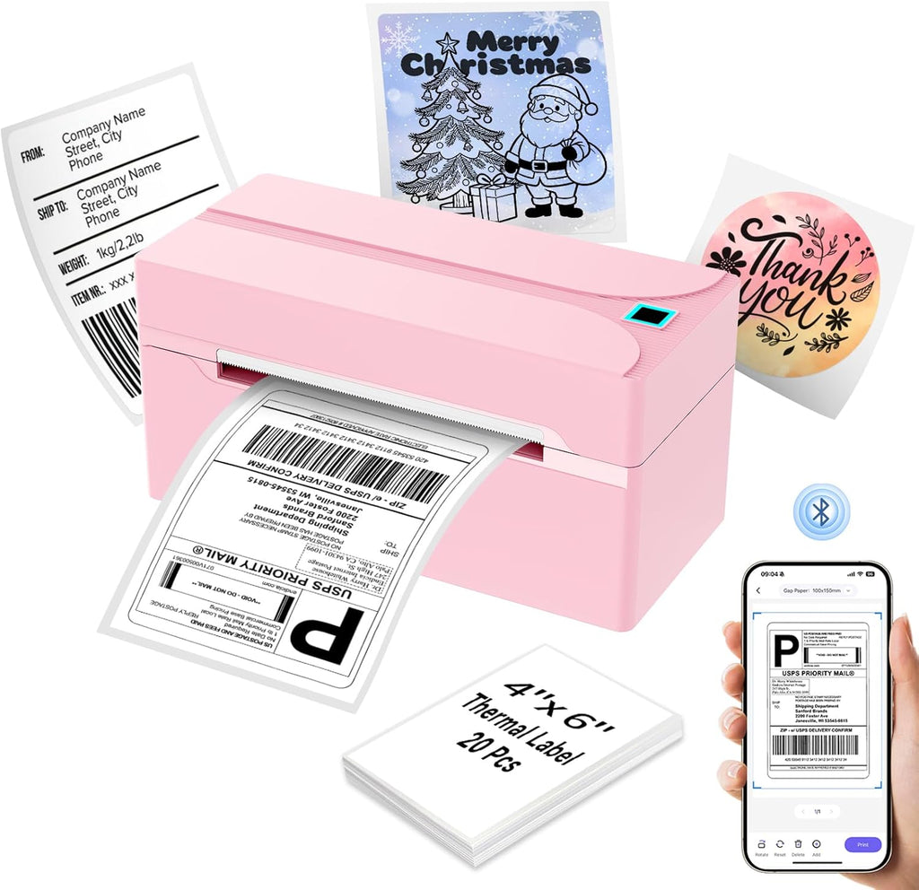 Bluetooth Thermal Label Printer,4X6 Shipping Label Printer | Wireless Label Printer for Small Business and Shipping Package, Compatible with Iphone, Android, Shopify, Amazon, USPS, Pink