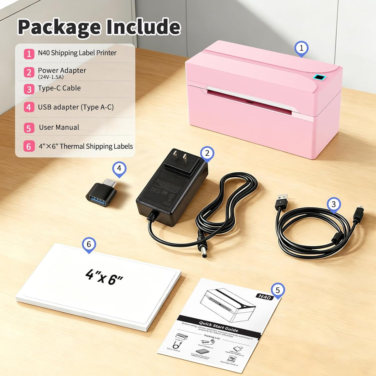 Bluetooth Thermal Label Printer,4X6 Shipping Label Printer | Wireless Label Printer for Small Business and Shipping Package, Compatible with Iphone, Android, Shopify, Amazon, USPS, Pink